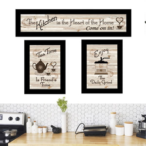 English Elm "kitchen Themed 3 Piece Framed Wall Art Set with Matte Black Wood Frames Ready to Hang B06787058