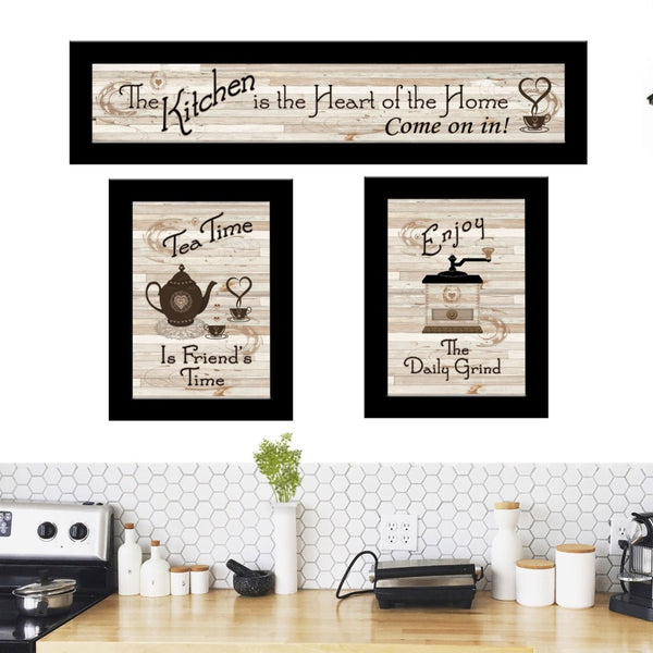 English Elm "kitchen Themed 3 Piece Framed Wall Art Set with Matte Black Wood Frames Ready to Hang B06787058