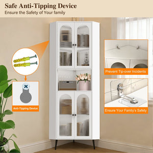 English Elm 73'' Tall Steel Corner Cabinet with Adjustable Shelves and Doors for Any Room W3387P450849