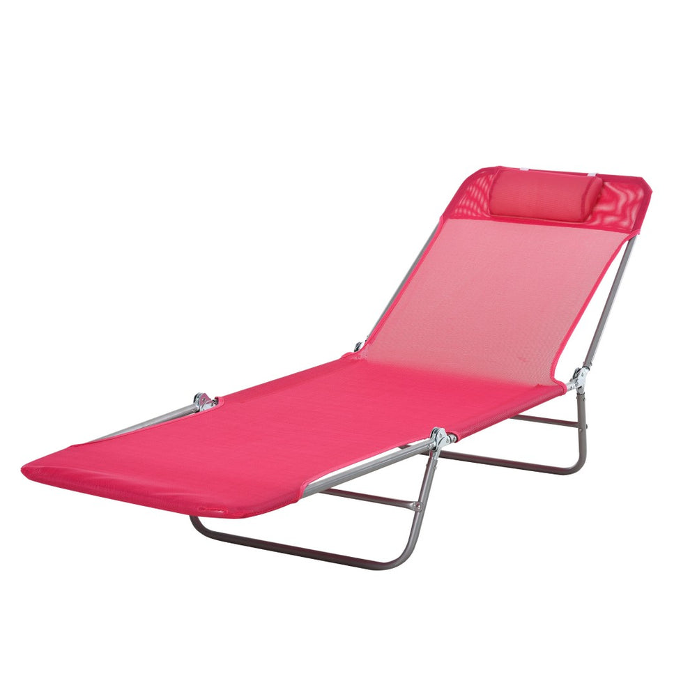 English Elm Outsunny Folding Chaise Lounge Chair - Breathable Mesh, Adjustable Recline, Lightweight & Stylish Pink W2225P249607-GIGA