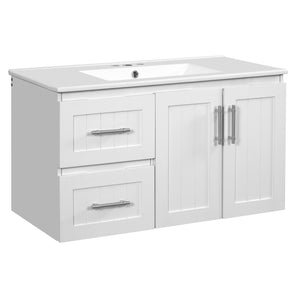 English Elm 36'' Wall Mounted Bathroom Vanity with Ceramic Sink, Solid Wood & MDF Floating Cabinet with Drawers White N710P293299K