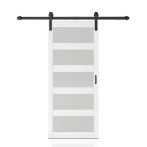 English Elm 30 in Matte Black Steel Sliding Barn Door Frosted Glass Privacy Panel with Hardware B2763P483232