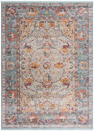 Unique Loom Baracoa Rumba Machine Made Border Rug Light Blue, Cream/Gold/Orange/Purple/Red 8' 0" x 11' 0"