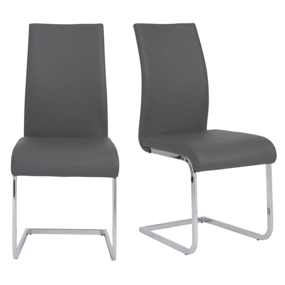 Eurostyle Epifania Stylish Dining Chair Set Of 2 In Gray - Comfortable Leatherette With Elegant Chrome Legs Gray,Chrome Leatherette Over Foam 05093gry-mp2