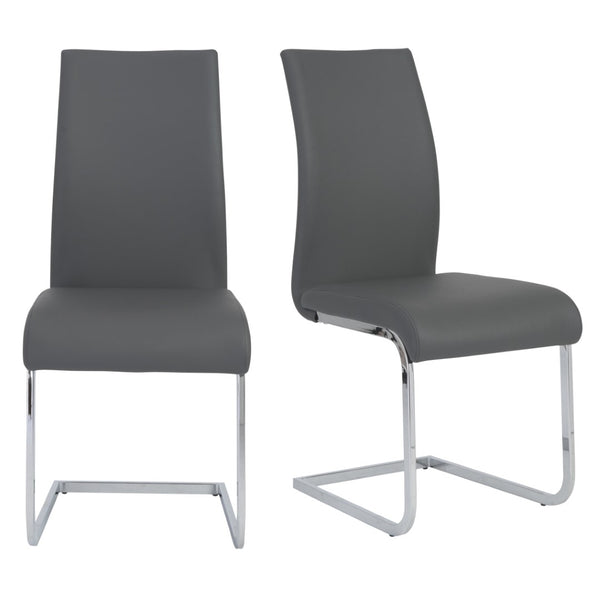 Eurostyle Epifania Stylish Dining Chair Set Of 2 In Gray - Comfortable Leatherette With Elegant Chrome Legs Gray,Chrome Leatherette Over Foam 05093gry-mp2