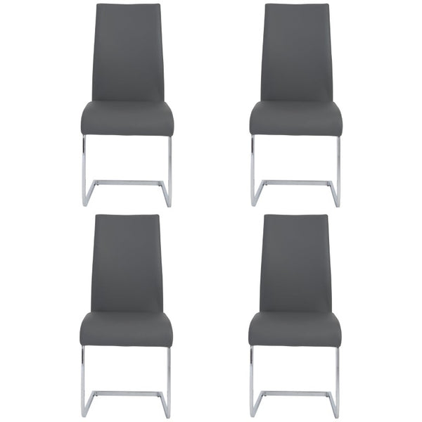 EuroStyle Epifania Set of 4 Leatherette Dining Chairs with Sleek Cantilever Chrome Steel Base Gray/Chrome 05093GRY