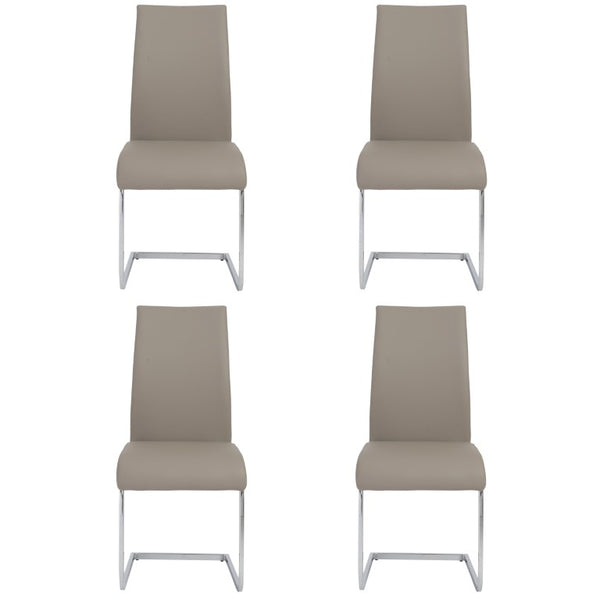 EuroStyle Epifania Set of 4 Leatherette Dining Chairs with Sleek Cantilever Chrome Steel Base Taupe/Chrome 05093TPE