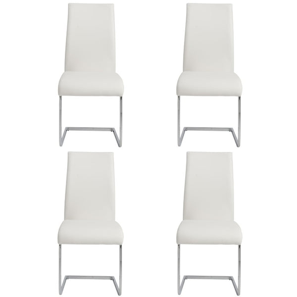 EuroStyle Epifania Set of 4 Leatherette Dining Chairs with Sleek Cantilever Chrome Steel Base White/Chrome 05093WHT