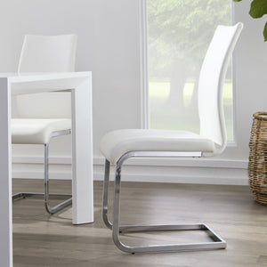 EuroStyle Epifania Set of 4 Leatherette Dining Chairs with Sleek Cantilever Chrome Steel Base White/Chrome 05093WHT