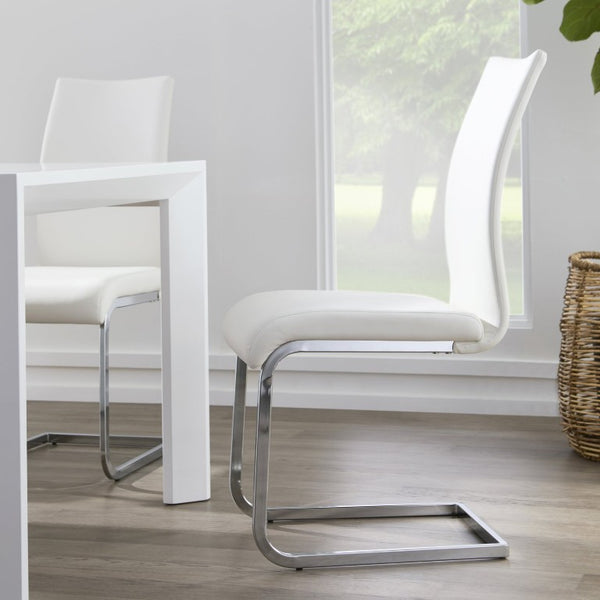 EuroStyle Epifania Set of 4 Leatherette Dining Chairs with Sleek Cantilever Chrome Steel Base White/Chrome 05093WHT