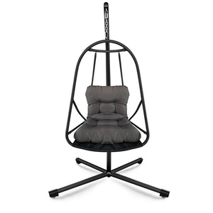 English Elm Swing Egg Chair with Stand - Foldable Rattan Hanging Basket Seat, Cushioned Comfort, Cup Holder Black W2707P388616