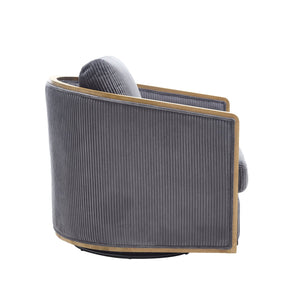 English Elm Corduroy Swivel Barrel Chair with Sturdy Wood Frame & Metal 360° Base, Plush Corduroy Comfort Pop Dark Gray W395P220272