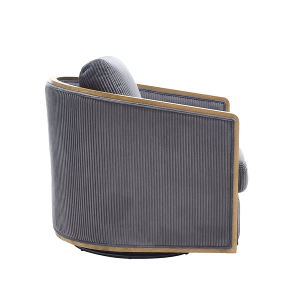 English Elm Corduroy Swivel Barrel Chair with Sturdy Wood Frame & Metal 360° Base, Plush Corduroy Comfort Pop Dark Gray W395P220272