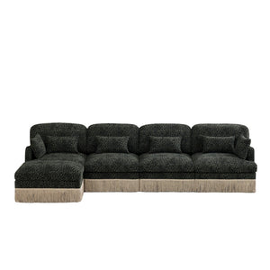 English Elm 131"comfy Chenille Leopard Print Sectional Sofa with Tassel Trim and Movable Ottoman Green W5656S00035