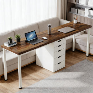 English Elm Computer Desk Two Person Wood Grain Workstation with Drawers for Shared Home Office T3971P453706