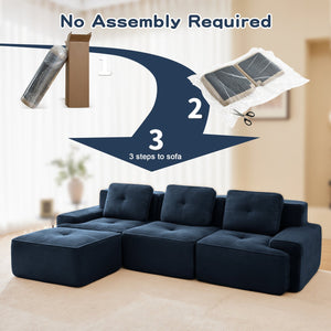 English Elm 117" Modern L-Shaped Modular Sectional Sofa - Luxurious Corduroy, Deep Seats, Movable Ottoman, No Assembly W714S01495