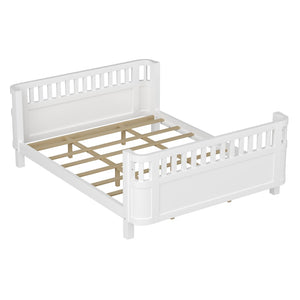 English Elm Queen Low Profile Pine Wood Kids Platform Bed with Guardrails and Rounded Safety Posts White W2593P409122