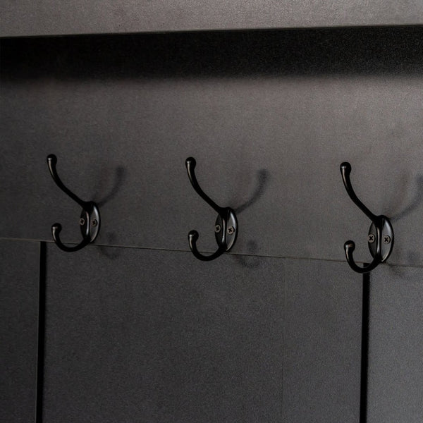 English Elm On-Trend Farmhouse Hall Tree With 6 Hooks & Storage Bench – 4-In-1 Entryway Organizer In Walnut & Black N721S000044B-GIGA