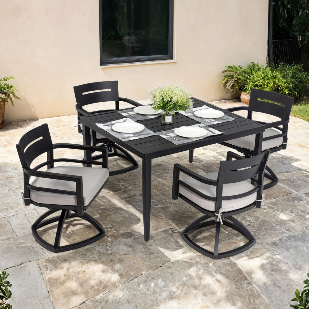 English Elm 5-Piece Modern Patio Dining Set With Swivel Rockers, Sunbrella Cushions & 40" Table - Ember Black W1886S00008