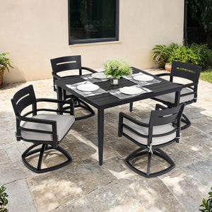 English Elm 5-Piece Modern Patio Dining Set With Swivel Rockers, Sunbrella Cushions & 40" Table - Ember Black W1886S00008