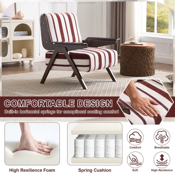 English Elm Modern Striped Linen Accent Chair Solid Wood Legs Wide Armrests for Living Room W1249P479887