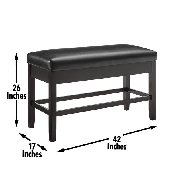 English Elm Steve Silver - Carrara Upholstered Storage Counter Bench in Black Faux Leather with Lift-Top Seat for 3 Adults B081P157436