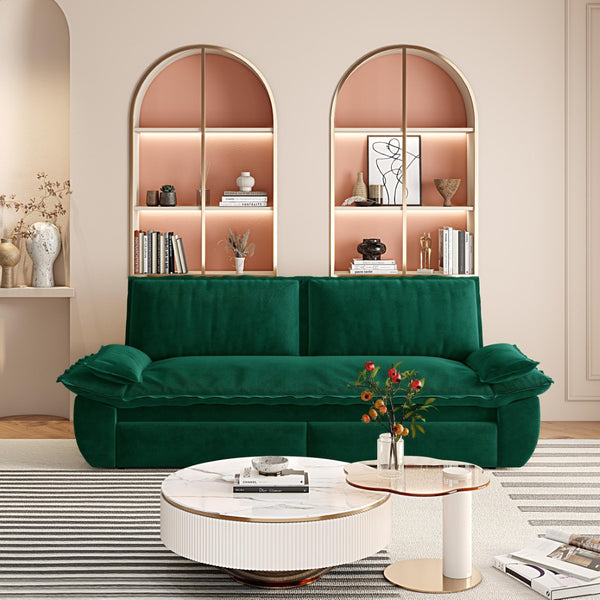 English Elm 73.2" Queen Sleeper Sofa Convertible Corduroy Loveseat for Guest Room or Living Space Green W1885S00231