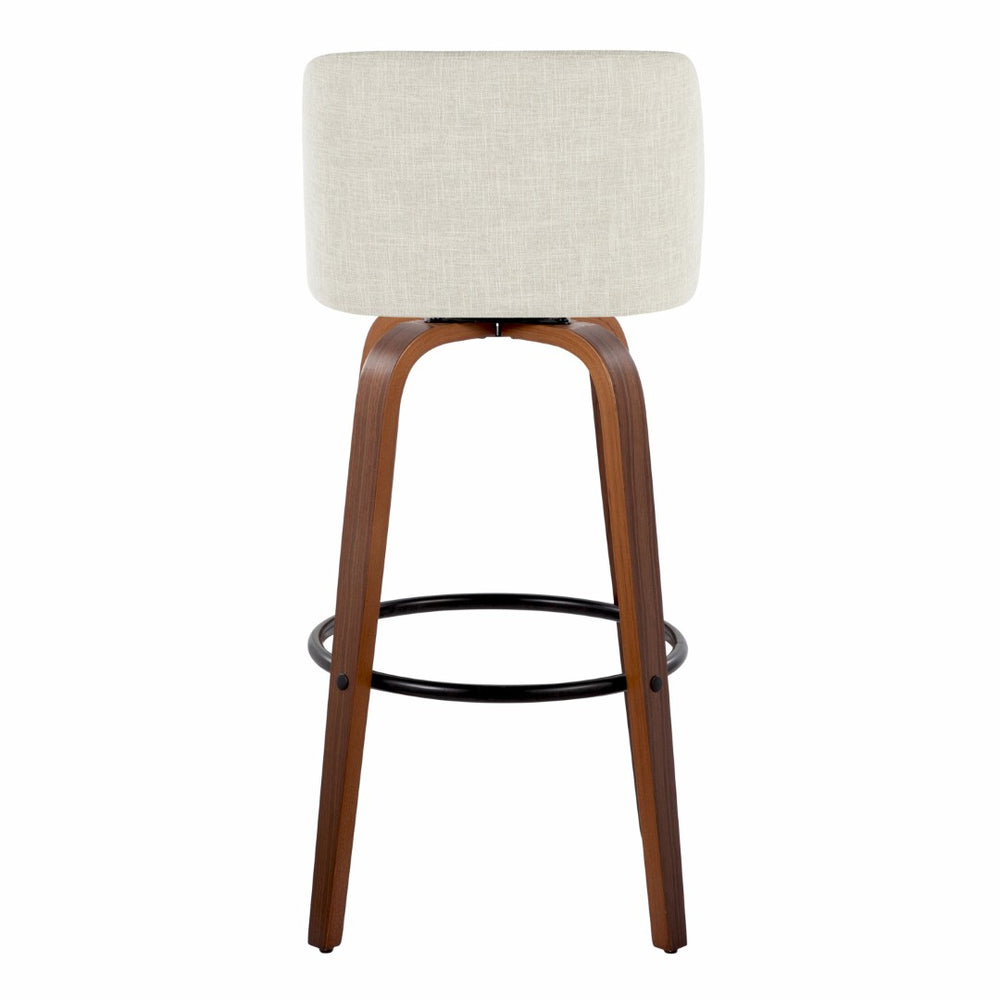 English Elm Toriano Set Of 2 Mid-Century Barstools With Swivel Cream Fabric & Walnut Wood - Stylish Comfort! B202S00663-GIGA