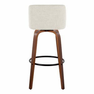 English Elm Toriano Set Of 2 Mid-Century Barstools With Swivel Cream Fabric & Walnut Wood - Stylish Comfort! B202S00663-GIGA