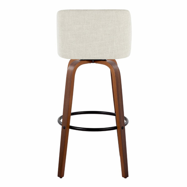 English Elm Toriano Set Of 2 Mid-Century Barstools With Swivel Cream Fabric & Walnut Wood - Stylish Comfort! B202S00663-GIGA