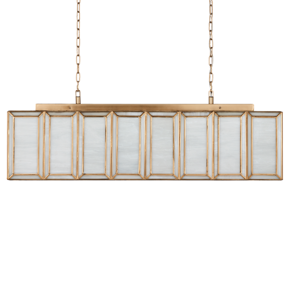 Daze Rectangular Chandelier - Elegant White Milk Glass & Antique Brass Design for Dining Spaces