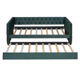 English Elm Twin Size Tufted Upholstered Daybed With Trundle, Velvet Sofabed With Rivet Design, No Box-Spring Needed,Green