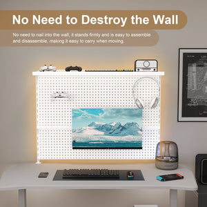 English Elm Clamp-on Steel Pegboard Desk Organizer with Monitor Arm Shelf and Movable Panel W2700P346783