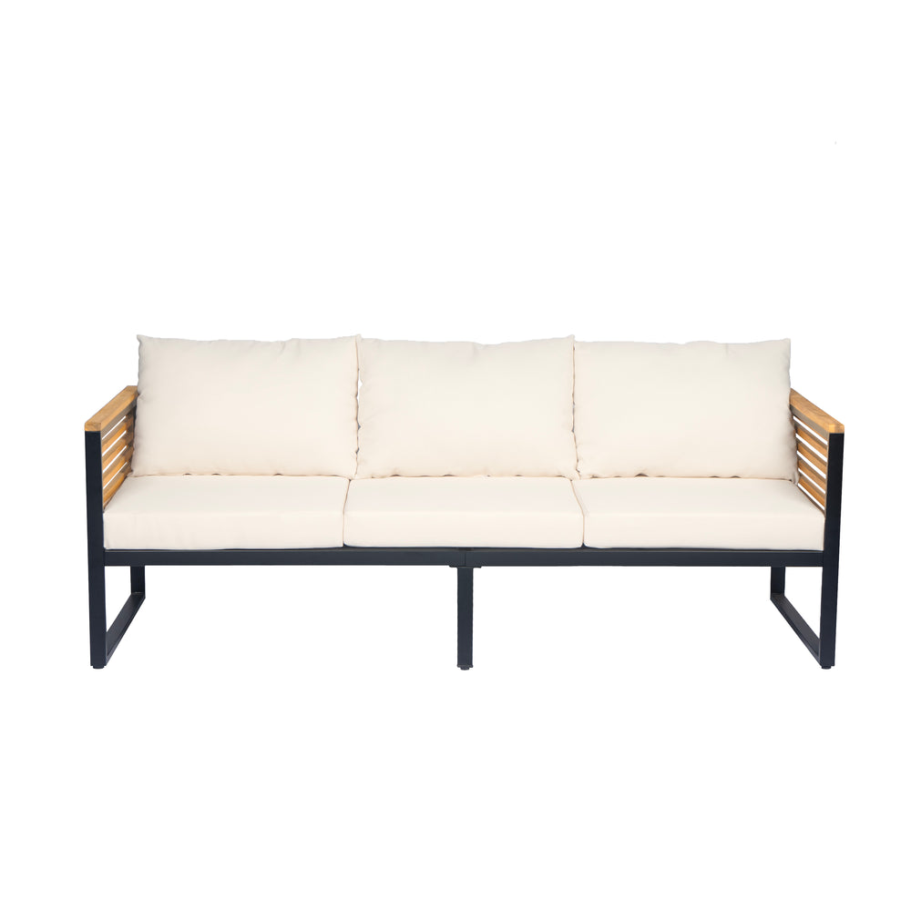 English Elm Christopher Knight Home® - Outdoor 3-piece Acacia Wood and Metal Patio Sofa Set – Beige Teak & Black, Water-Resistant Cushions, Industrial Style Comfort N757S339518B