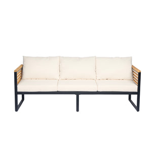 English Elm Christopher Knight Home® - Outdoor 3-piece Acacia Wood and Metal Patio Sofa Set – Beige Teak & Black, Water-Resistant Cushions, Industrial Style Comfort N757S339518B