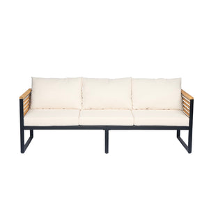 English Elm Outdoor Acacia Wood Iron Frame Patio Sofa Set with High Back Cushioned Seating N757S554897B