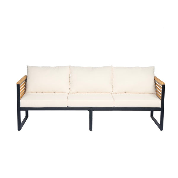 English Elm Outdoor Acacia Wood Iron Frame Patio Sofa Set with High Back Cushioned Seating N757S554897B