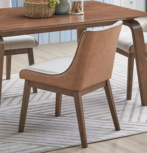 English Elm Modern Boucle Wingback Dining Chairs Set of 2 - Brown & White Upholstery, Walnut Legs, Retro Charm, Easy Assembly B2741P345909