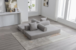 English Elm UNITED modular foldable sofa with metal frame, corduroy upholstery, side pocket & quick assembly convenience Light Gray W1568P374133