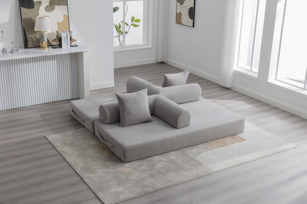 English Elm UNITED modular foldable sofa with metal frame, corduroy upholstery, side pocket & quick assembly convenience Light Gray W1568P374133