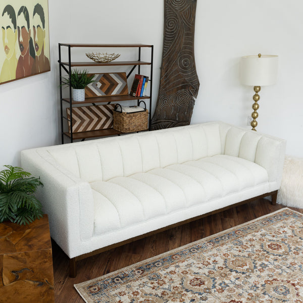English Elm Ashcroft Furniture - Melissa Mid-Century Boucle Sofa in White or Brown - Pet-Friendly, Stain-Resistant, High-Density Comfort B183P231873