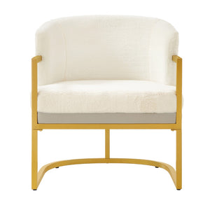 English Elm Modern Faux Fur Accent Chair Plush Upholstered Seat with Gold Iron Legs for Any Room Beige N763P360688A