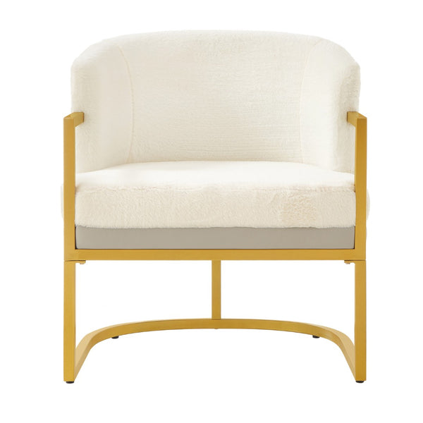 English Elm Modern Faux Fur Accent Chair Plush Upholstered Seat with Gold Iron Legs for Any Room Beige N763P360688A
