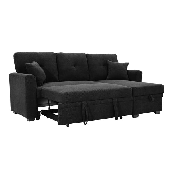 English Elm Sleeper Sectional with Pull Out Bed Reversible Chaise Storage Black Polyester Sofa W5568S00040