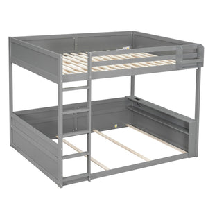 English Elm Queen Size Wooden Bunk Bed With Smart Storage, Led Light, Usb Charging & Modern Grey Finish N7090005006E-GIGA