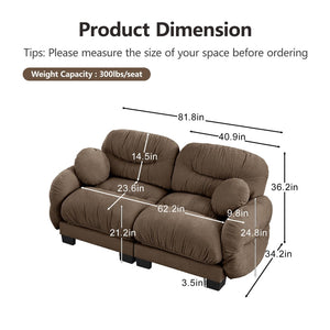 English Elm Pleated Chenille Two Seater Modular Sofa with Curved Armrests and Ergonomic Foam Cushions Brown W5656S00055