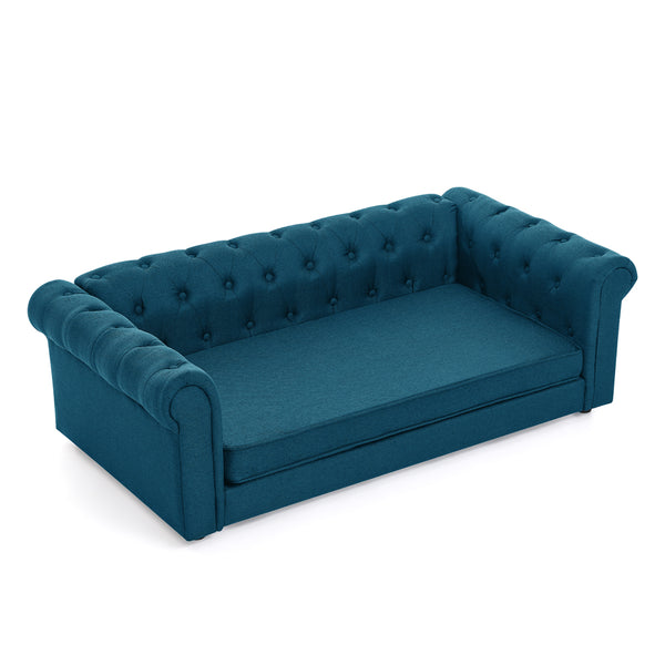 English Elm Elegant oversized dog sofa bed 55" sturdy elevated pet bed for large breeds, modern linen look, 130lb capacity Dark Blue W487P304653