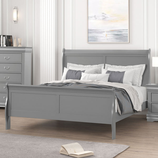 English Elm Gray Sleigh Bed Queen Size Wooden Frame with Elegant Louis Philippe Design for Classic Bedrooms Gray,Grey 27 L x 63 W x 6 H B2741S00582