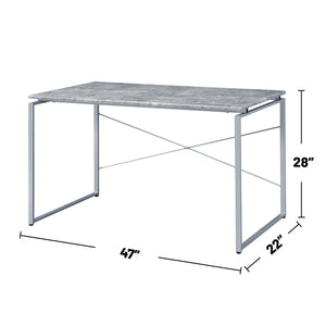 English Elm Faux Rectangular Writing Desk with Faux Concrete Top, Sleek Metal Base for Ergonomic, Organized Workspaces Silver B016P311786
