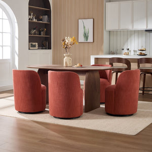 English Elm Set Swivel Barrel Accent Chair Armless Linen Upholstered Compact Seat for Dining Vanity Bedroom Orange W3244P454057